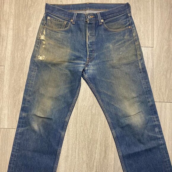 Men’s LEVI DENIM 501 STF Jeans 32x34 Straight Fit Distressed Vintage PRE OWNED - Picture 2 of 13